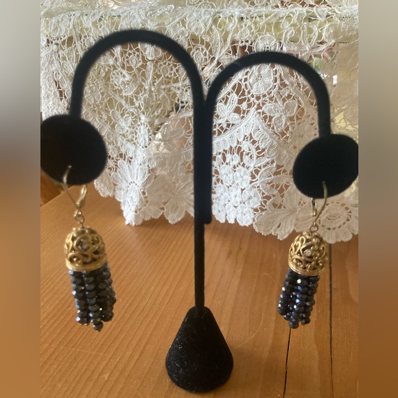 Tassel Earrings Black Crystal 2 1/4” long Fun! From NYC - Picture 4 of 6